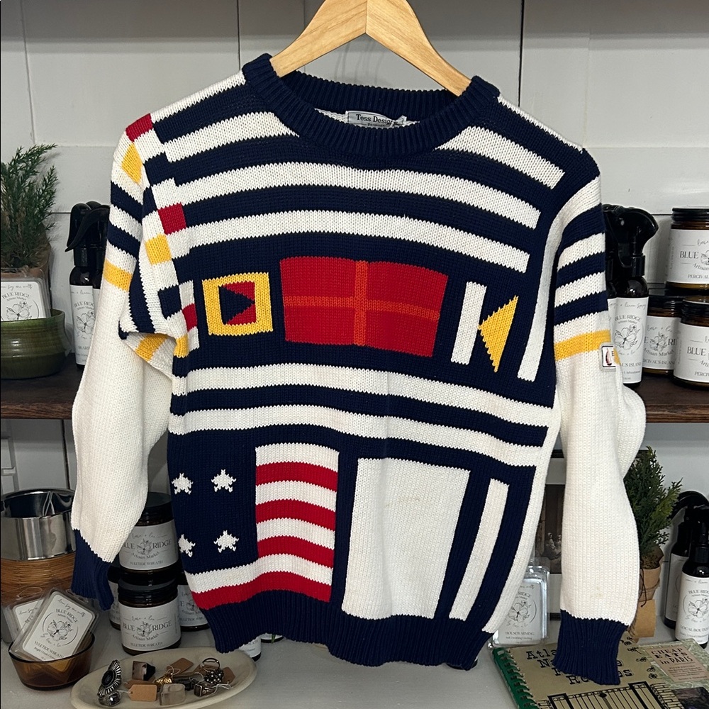 Vintage Nautical Flag Pattern Kids Sweater